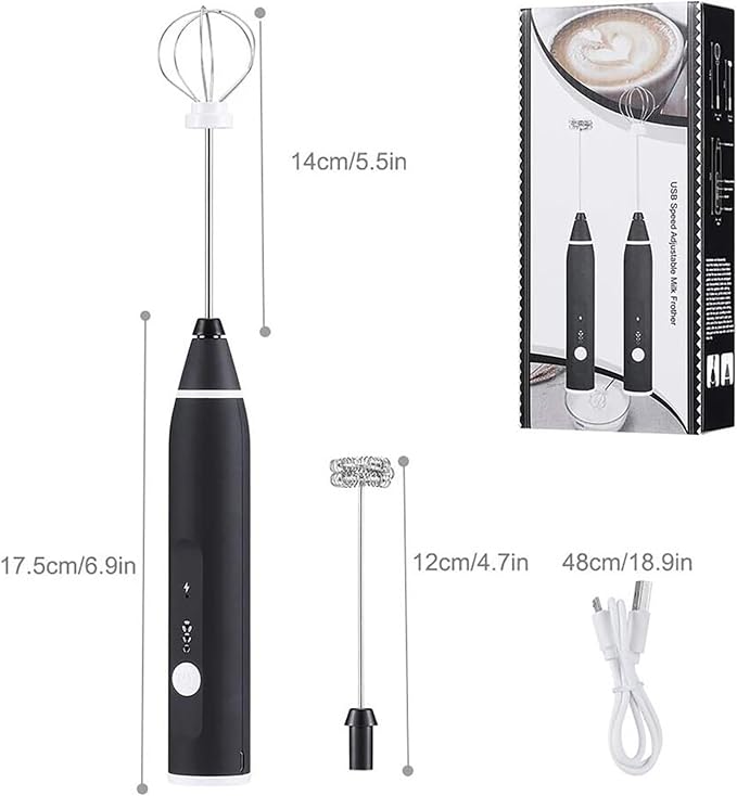 Electric Coffee Mixer Rechargeable Milk Shaker Maker Frother Foamer USB Charging Egg Beater Coffee Beater Handheld 3-Speed Adjustable Blende