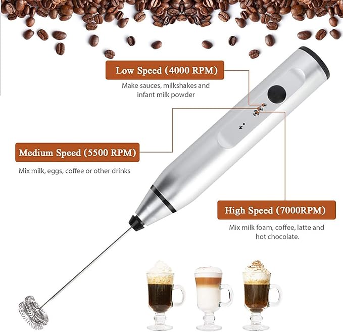 Electric Coffee Mixer Rechargeable Milk Shaker Maker Frother Foamer USB Charging Egg Beater Coffee Beater Handheld 3-Speed Adjustable Blende