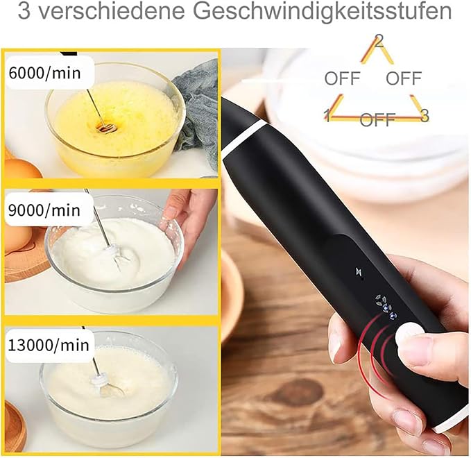 Electric Coffee Mixer Rechargeable Milk Shaker Maker Frother Foamer USB Charging Egg Beater Coffee Beater Handheld 3-Speed Adjustable Blende