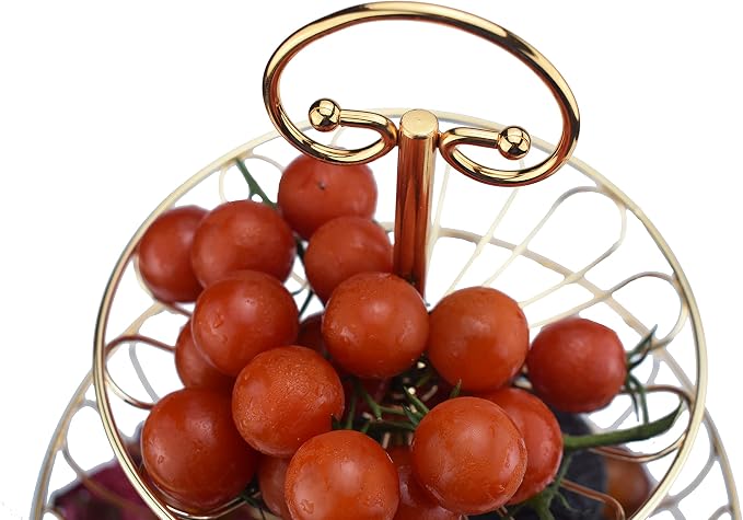 3 Tier Fruit Basket Golden Metal Wire