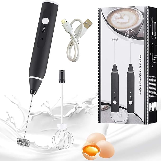 Electric Coffee Mixer Rechargeable Milk Shaker Maker Frother Foamer USB Charging Egg Beater Coffee Beater Handheld 3-Speed Adjustable Blende