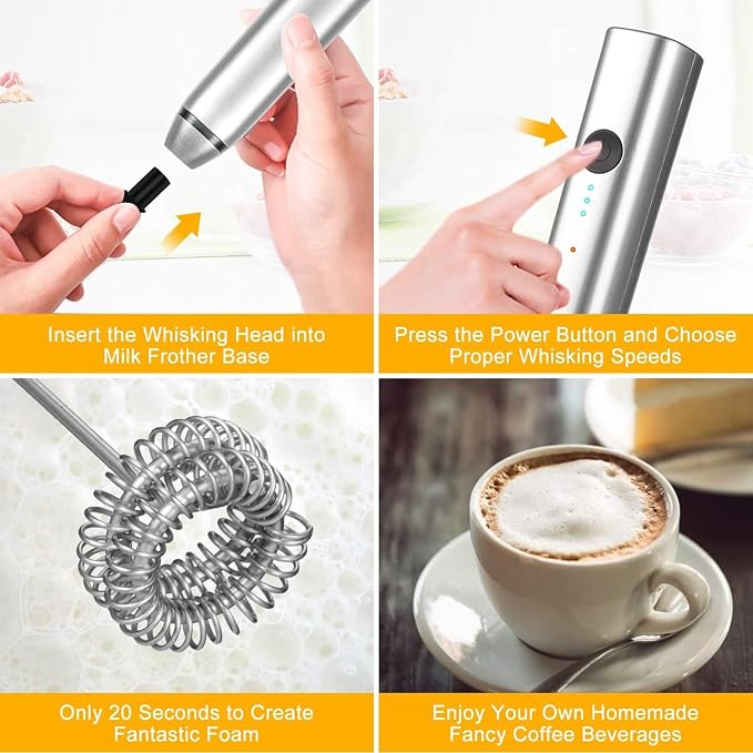 Electric Coffee Mixer Rechargeable Milk Shaker Maker Frother Foamer USB Charging Egg Beater Coffee Beater Handheld 3-Speed Adjustable Blende