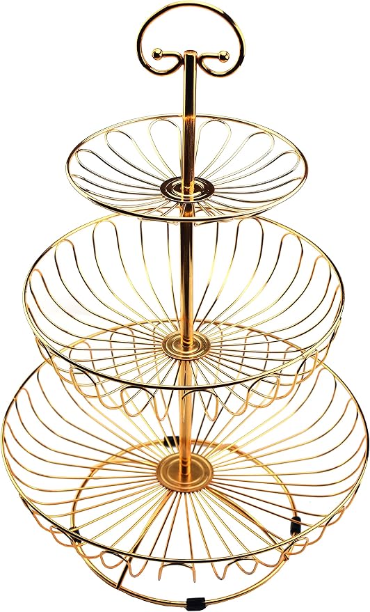3 Tier Fruit Basket Golden Metal Wire