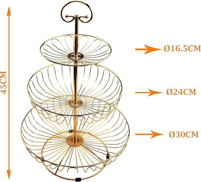 3 Tier Fruit Basket Golden Metal Wire