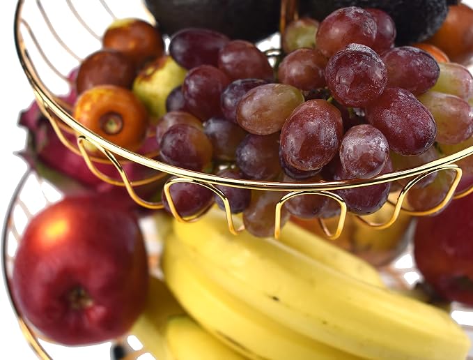 3 Tier Fruit Basket Golden Metal Wire