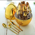 Egg Shaped Gold Polish Tableware Cutlery Set 24pc set
